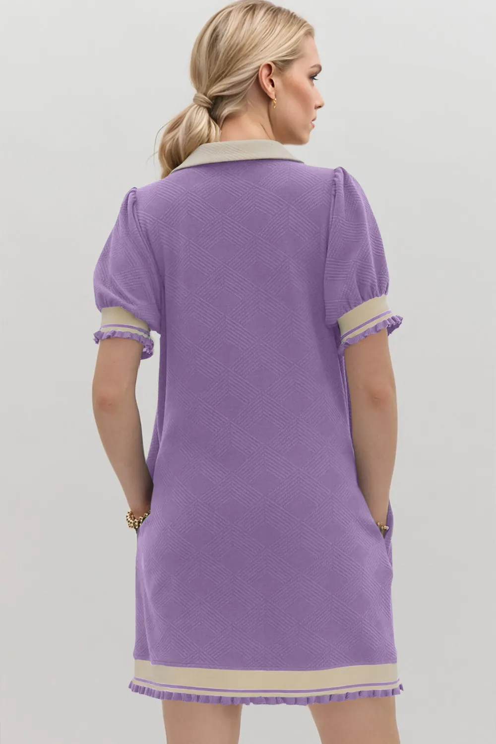 Frill Contrast Trim Jnny Collar Short Sleeve Mini Dress, image 9