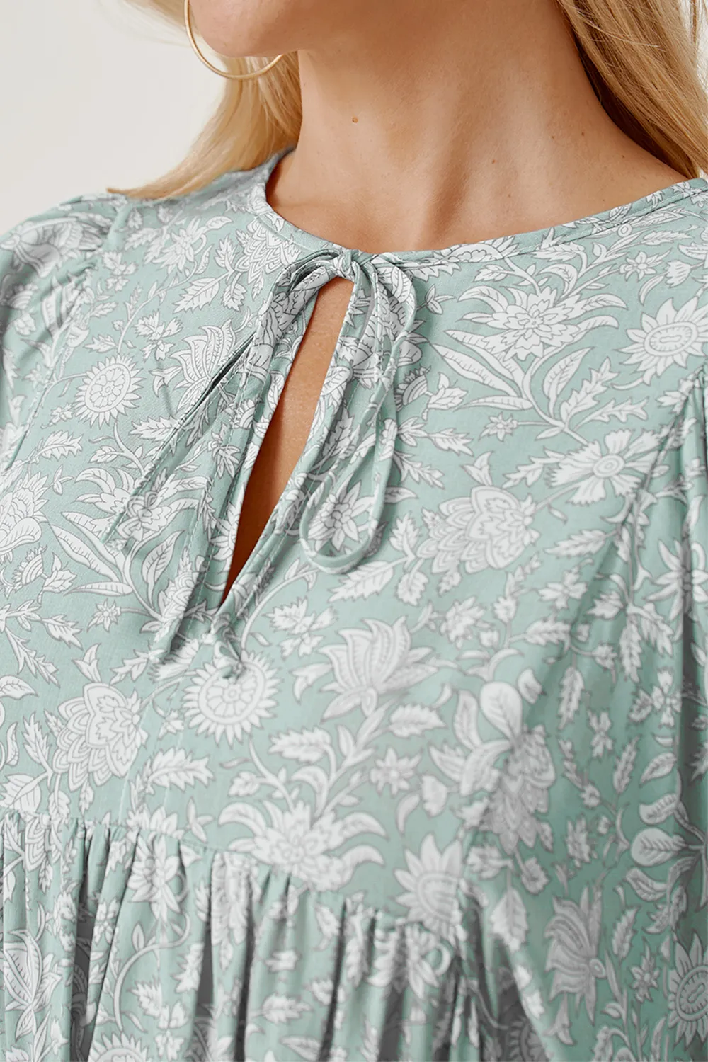 Floral Tie Neck Ruched Babydoll Dress, image 10
