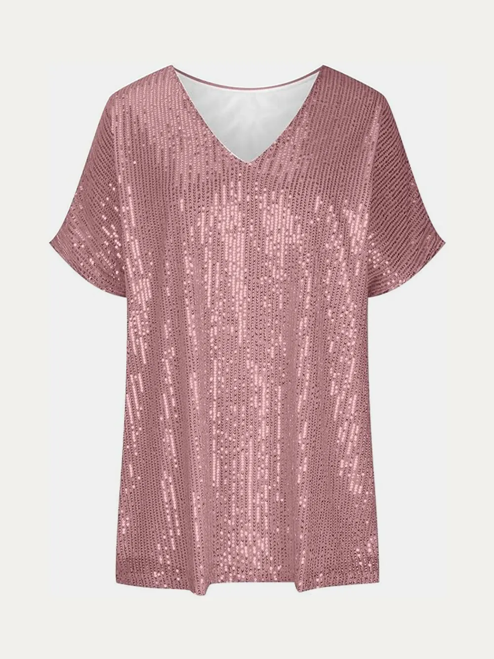 Full Size Sequin V-Neck Short Sleeve Top, image 13