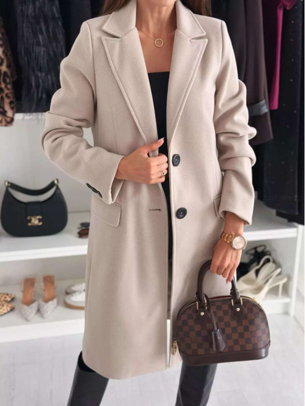Lapel Collar Long Sleeve Coat, image 6