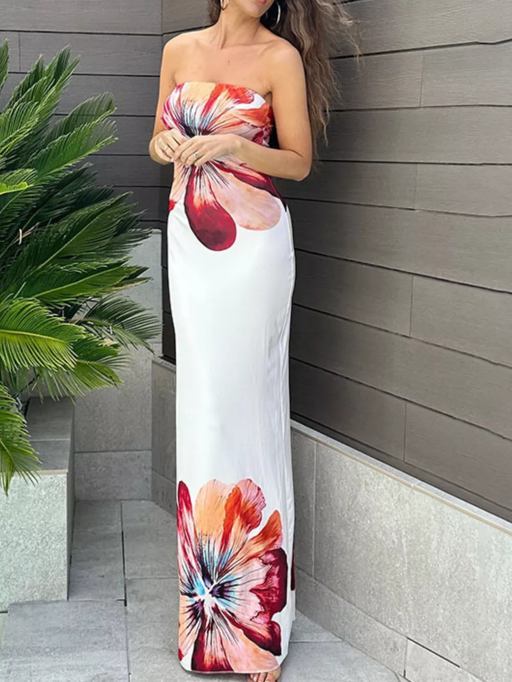 Floral Print Strapless Bodycon Maxi Dress, image 4
