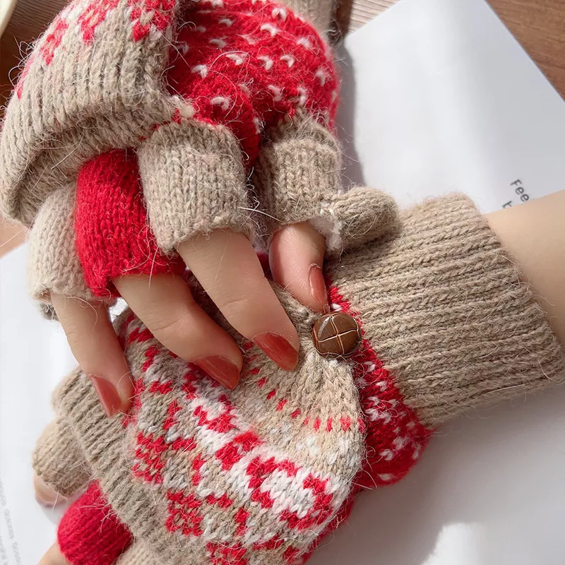 Convertible Knit Gloves with Nordic Pattern, image 5
