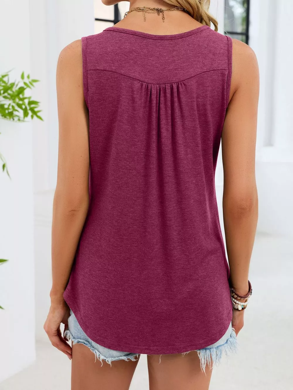 Button Detail Round Neck Tank, image 8