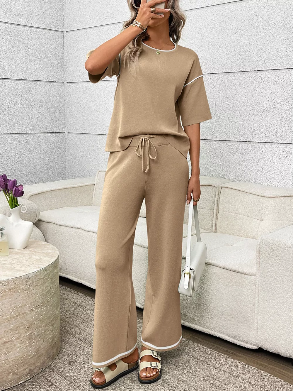 Round Neck Half Sleeve Top and Pants Set, image 18
