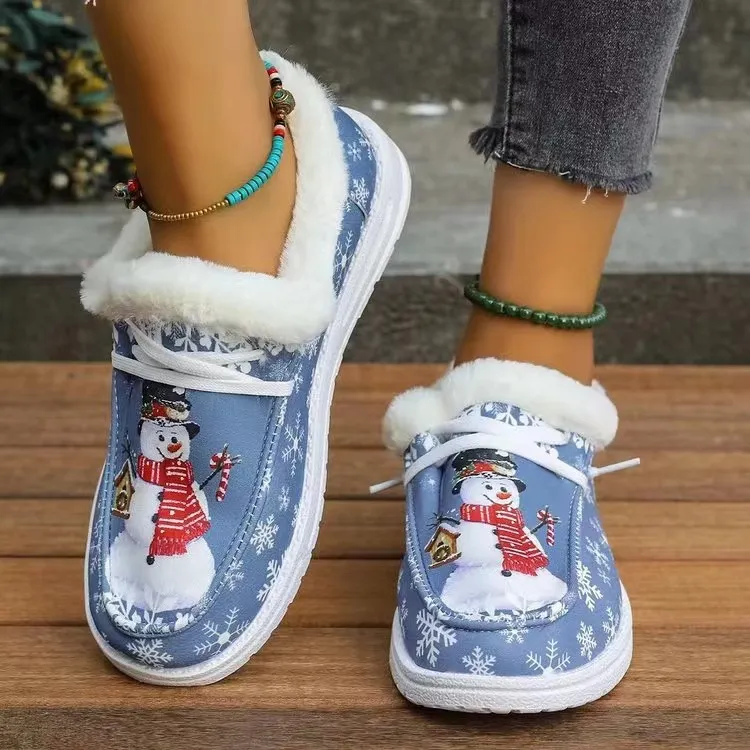 Snowman Print Round Toe Slip-Ons, image 4