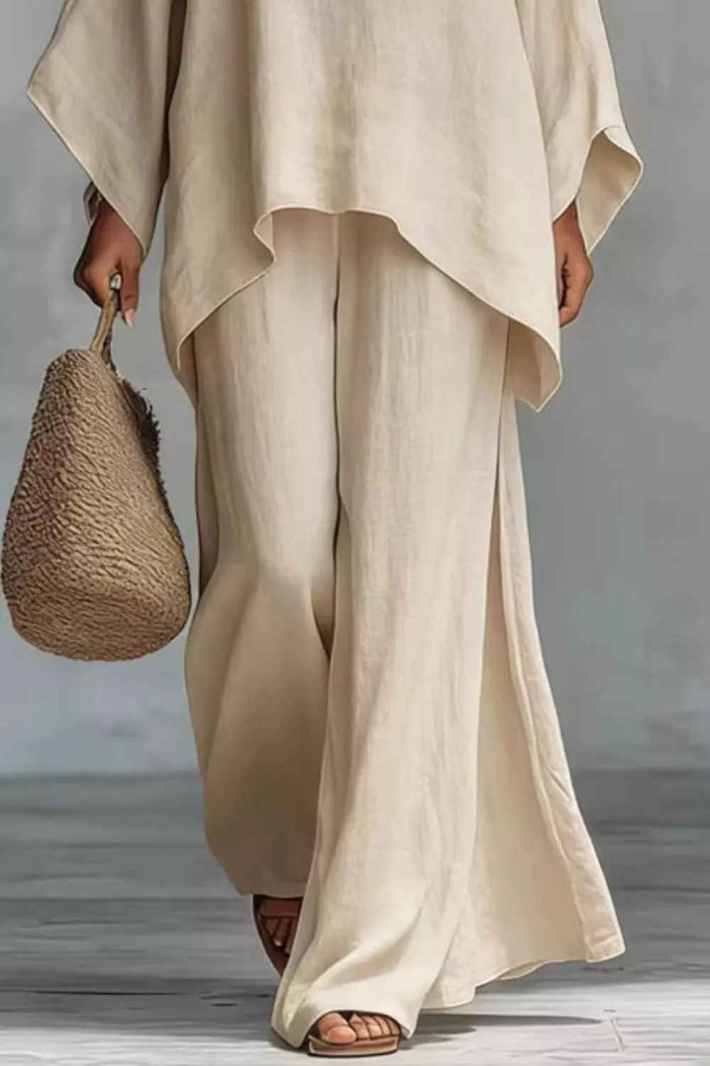 Solid Color Long Sleeve Top and Wide Leg Pants Set, image 11