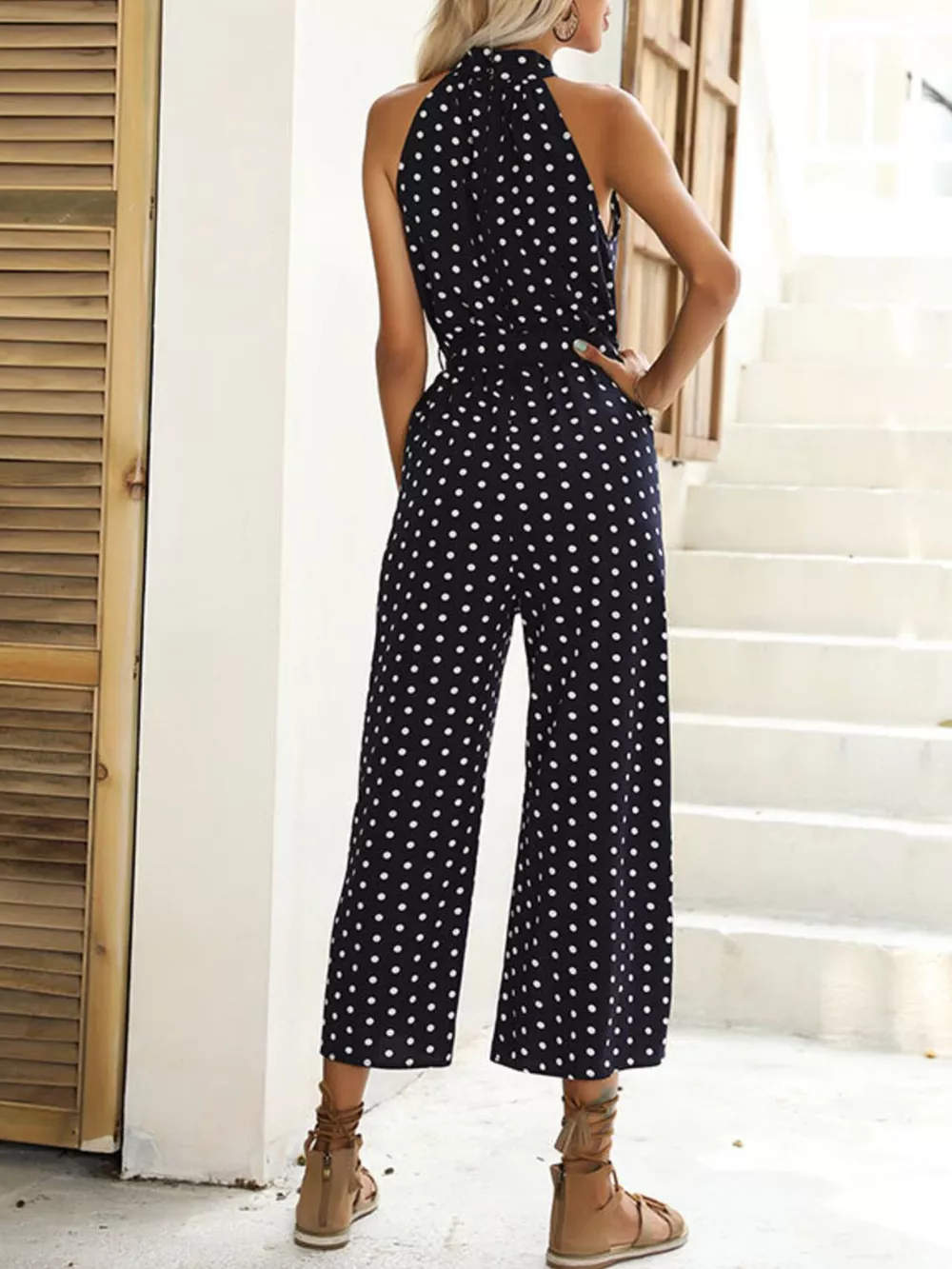 Polka Dot Halter Neck Wide Leg Jumpsuit, image 6