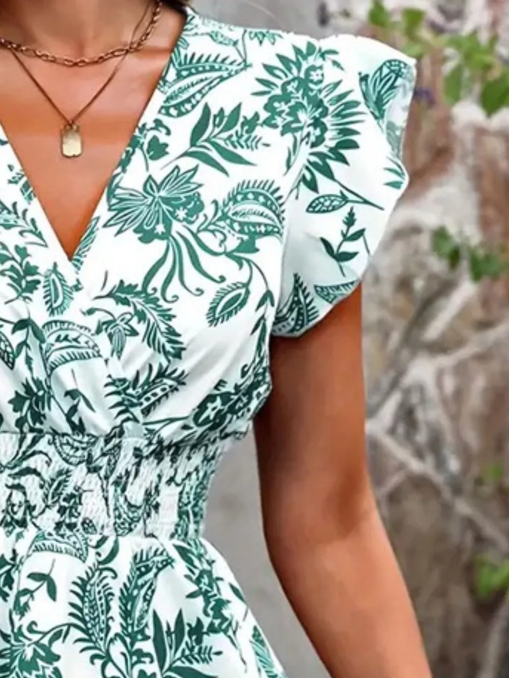 Printed Ruffle Sleeve Smocked Waist Mini Dress, image 2