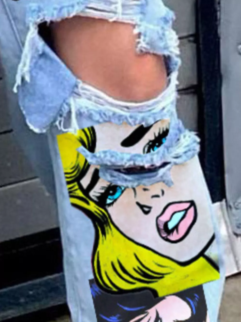Full Size Pop Art Graphic Distressed Wide-Leg Jeans Plus Size, image 3