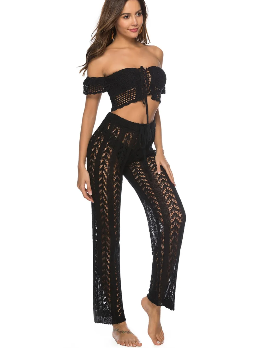 Cutout Drawstring High Waist Swim Pants, image 11