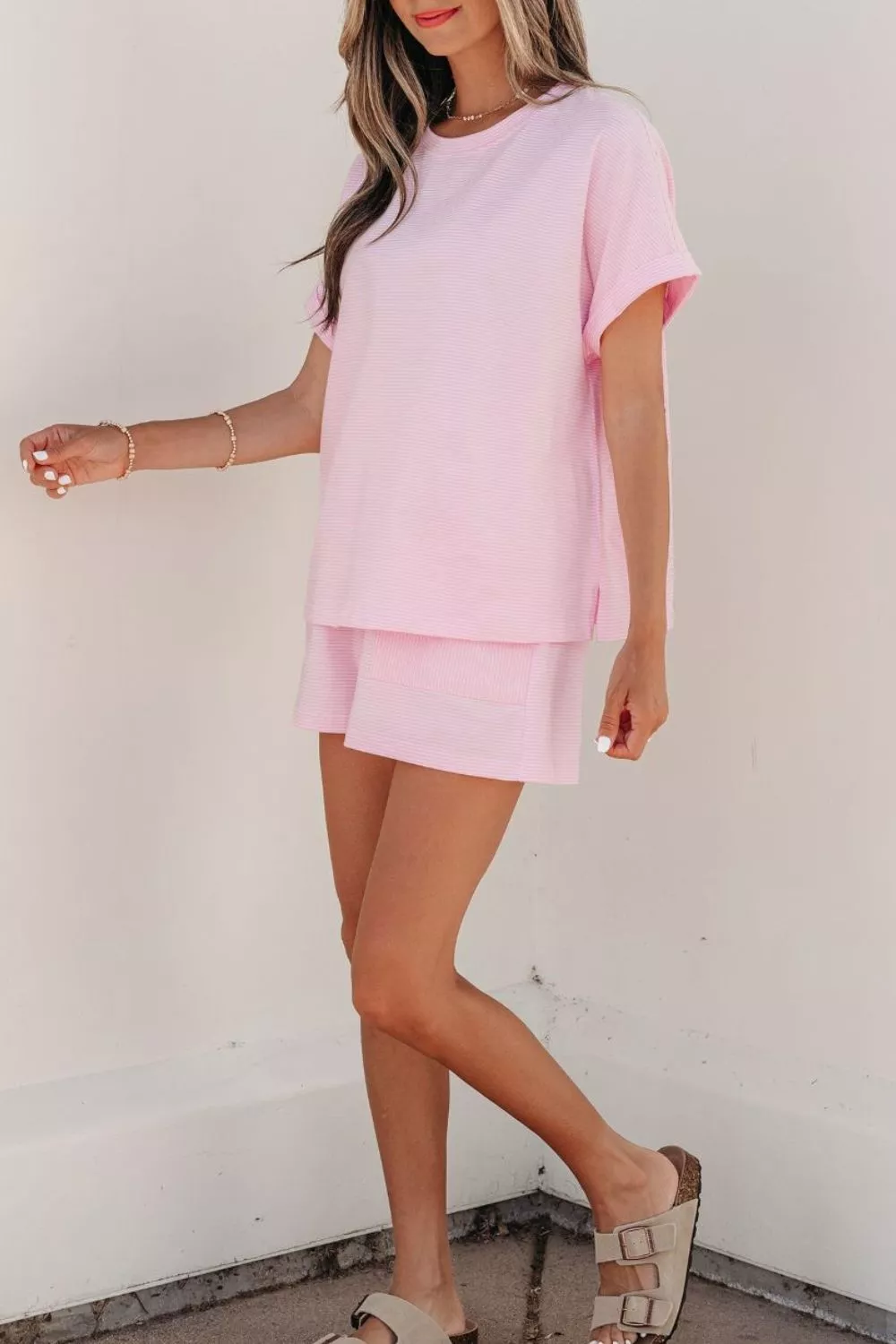Stripe Matching Oversized Tee and Drawstring Shorts Set, image 5