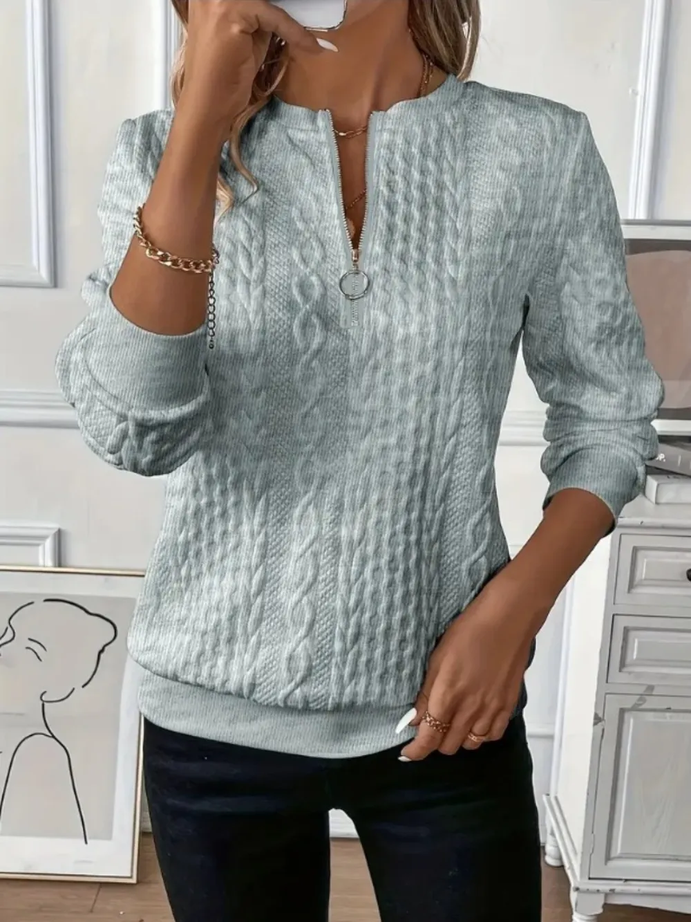 Texture Half Zip Long Sleeve Sweatshirt, image 10