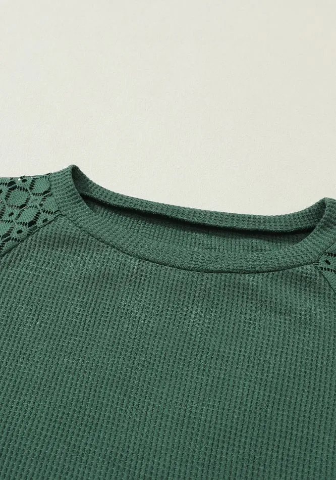 Lace Detail Round Neck Lantern Sleeve Top, image 15