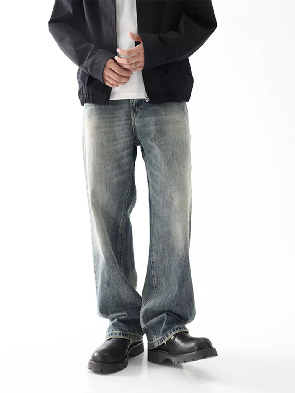 Men's Wash Wide Leg Relaxed Fit Jeans