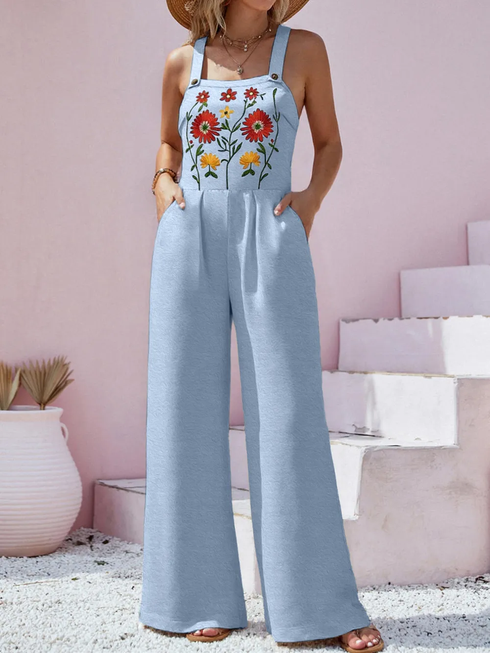 Floral Embroidered Wide Leg Jumpsuit, image 10