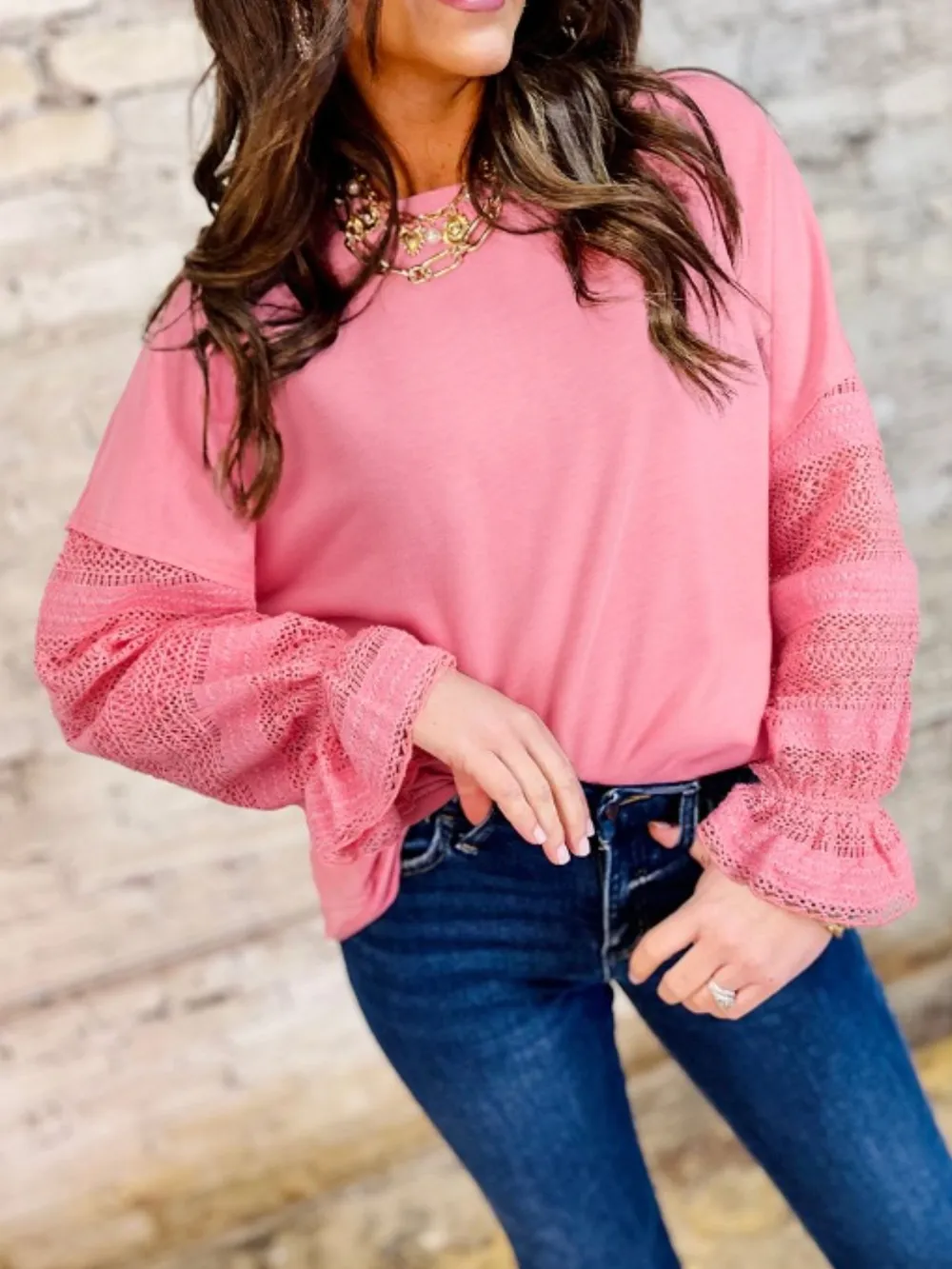 Lace Detail Flounce Sleeve Sweatshirt, image 5