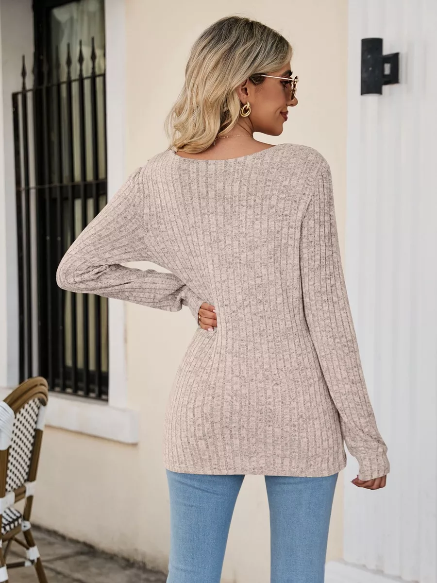 Ribbed Square Neck Long Sleeve T-Shirt, image 23