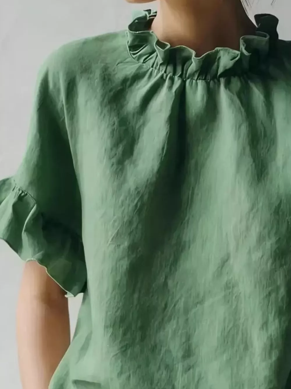Full Size Ruffled Neck Half Sleeve Blouse Plus Size, image 12