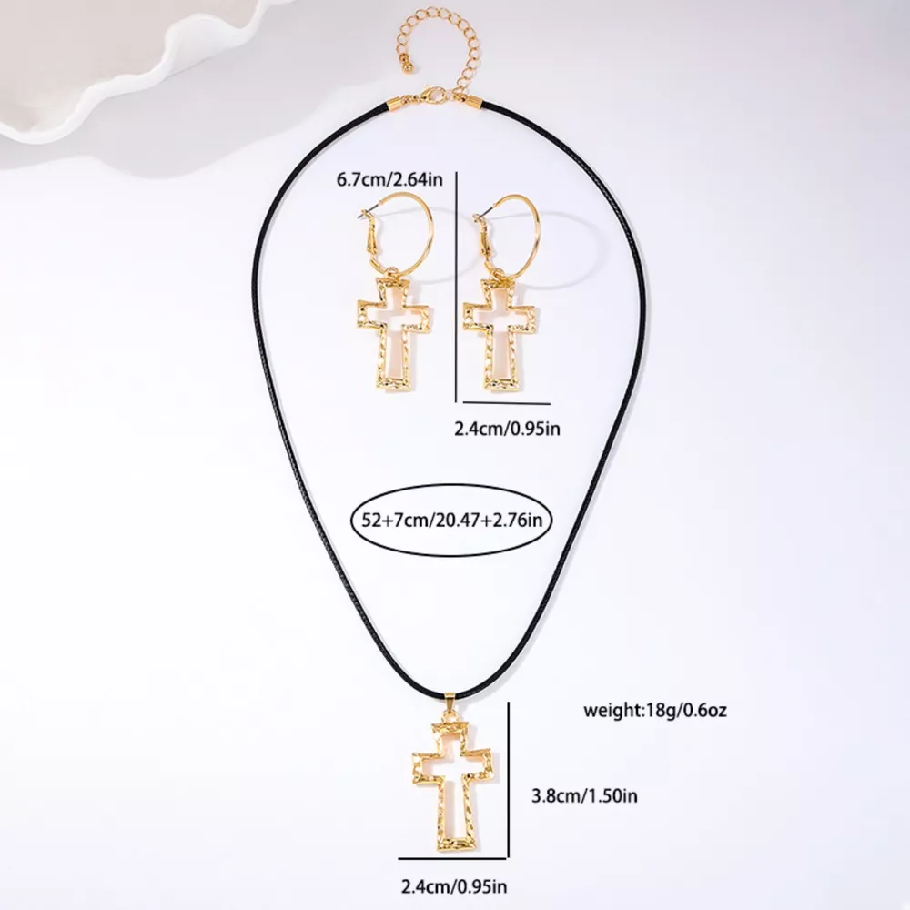 Cross Pendant Necklace & Hoop Earrings Jewelry Set, image 3