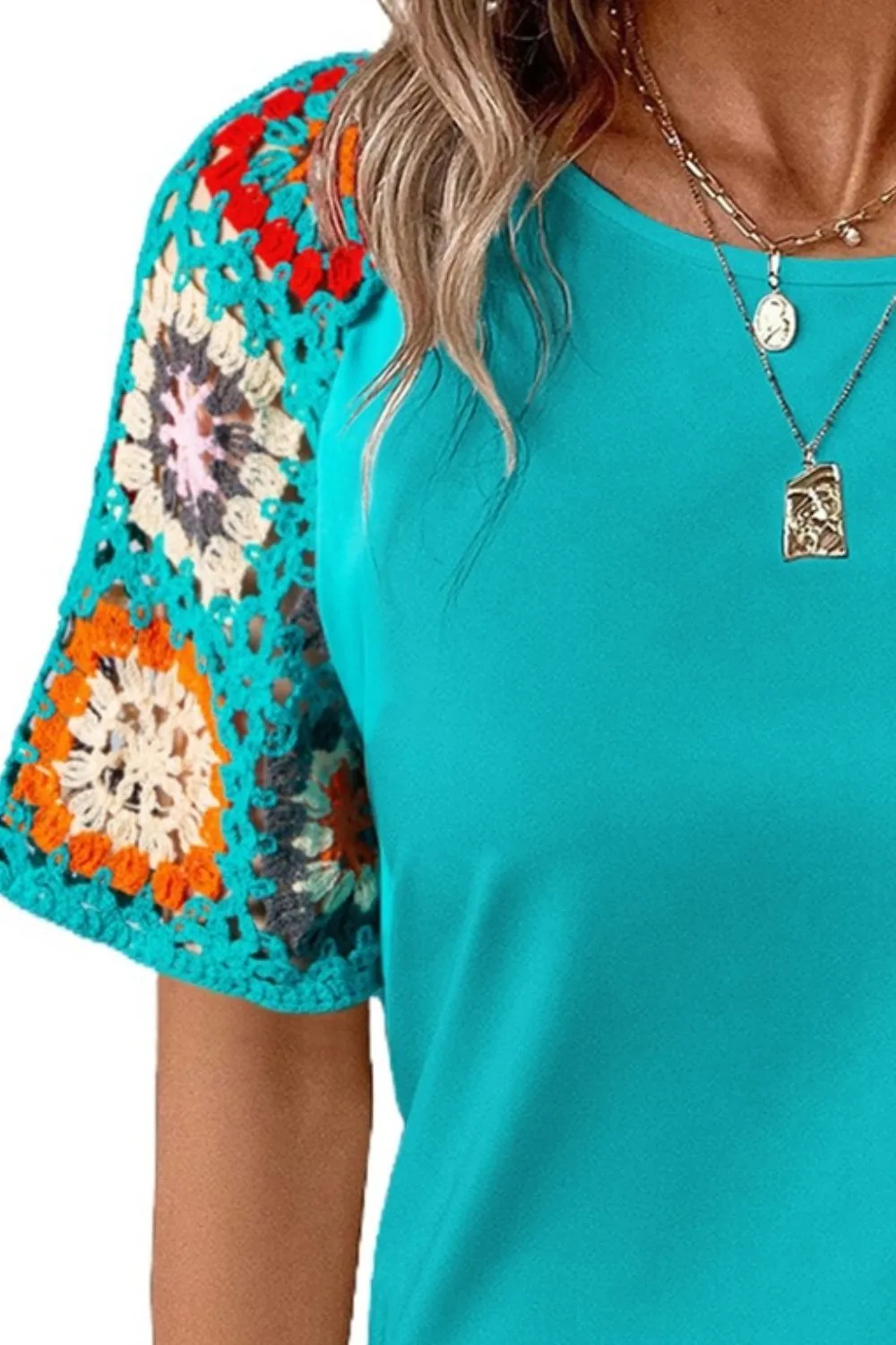 Geometric Round Neck Short Sleeve Blouse, image 12