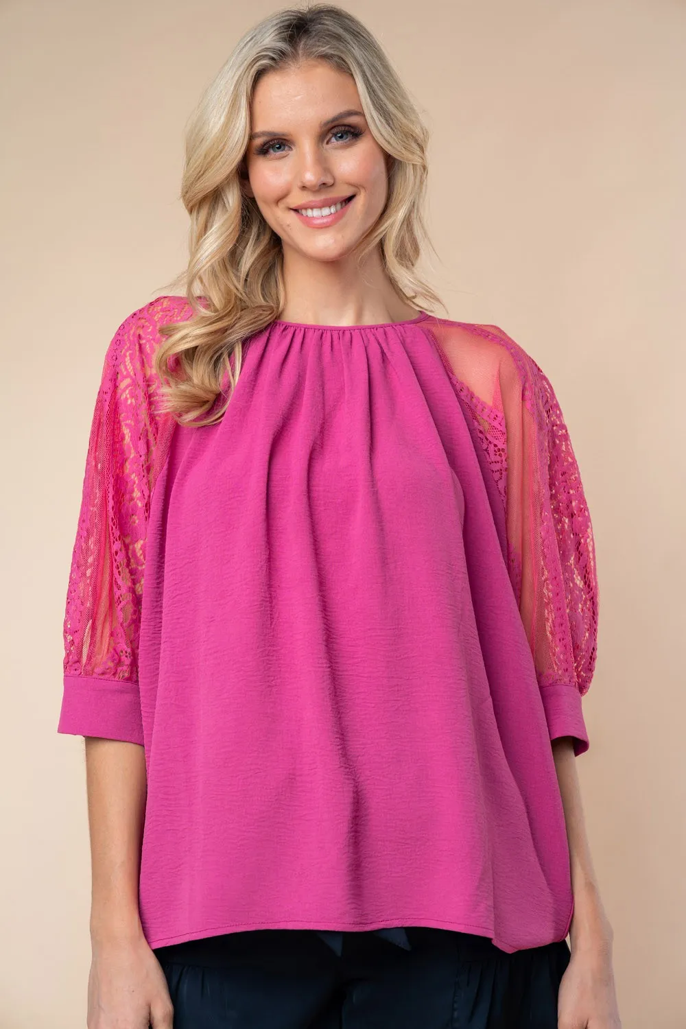 Round Neck Lace Half Sleeve Blouse, image 4