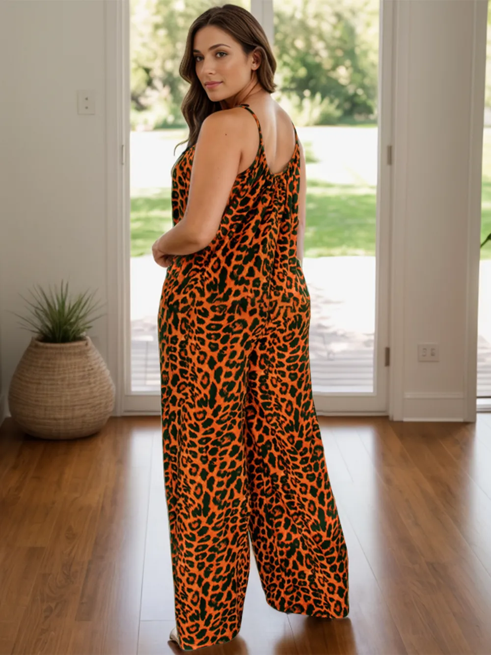 Full Size Leopard Scoop Neck Wide Leg Jumpsuit, image 10