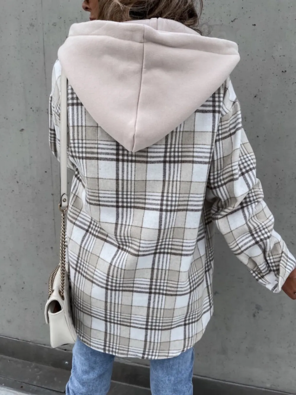Plaid Dropped Shoulder Hooded Jacket, image 6
