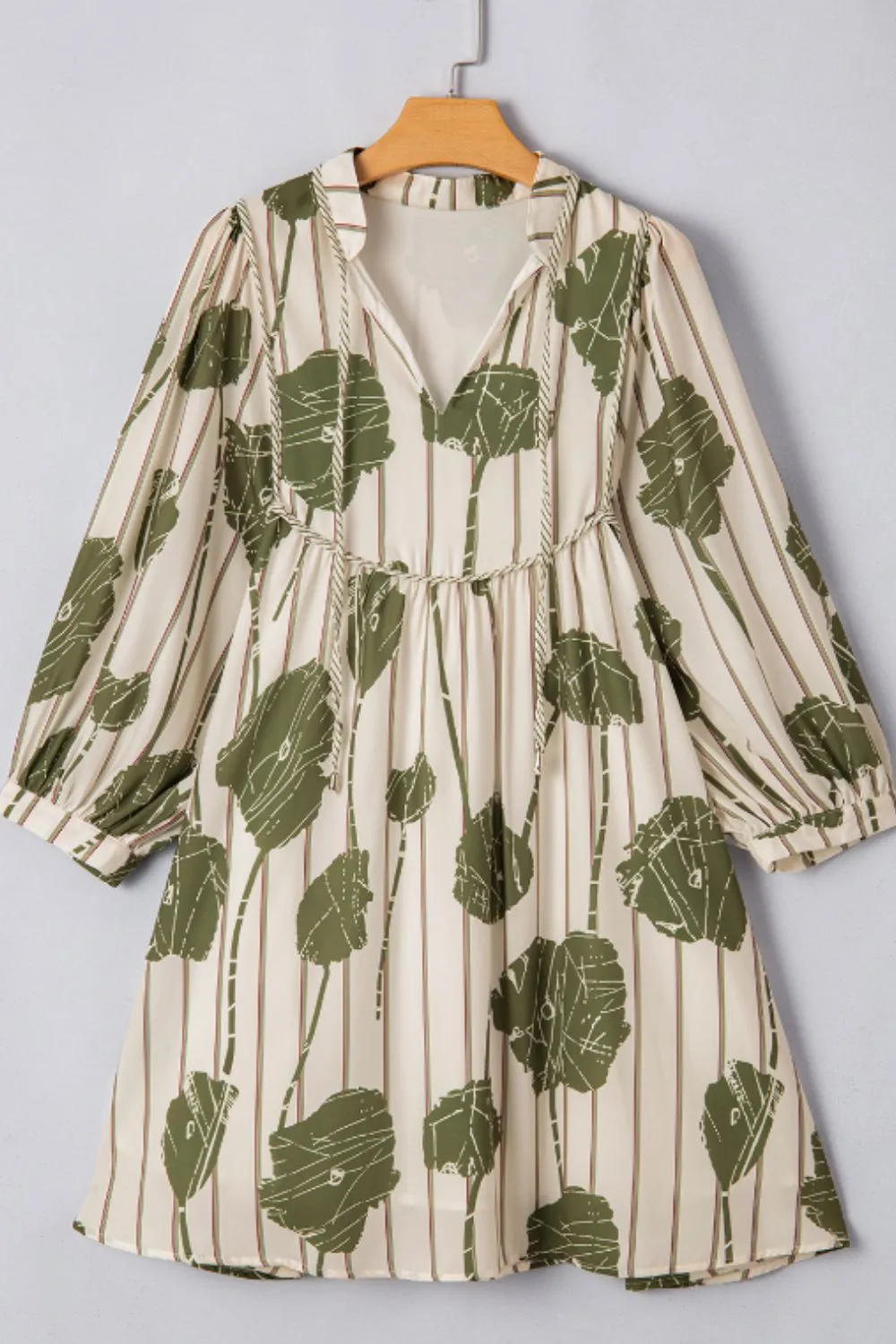 Printed Tie Neck Three-Quarter Sleeve Mini Dress, image 5