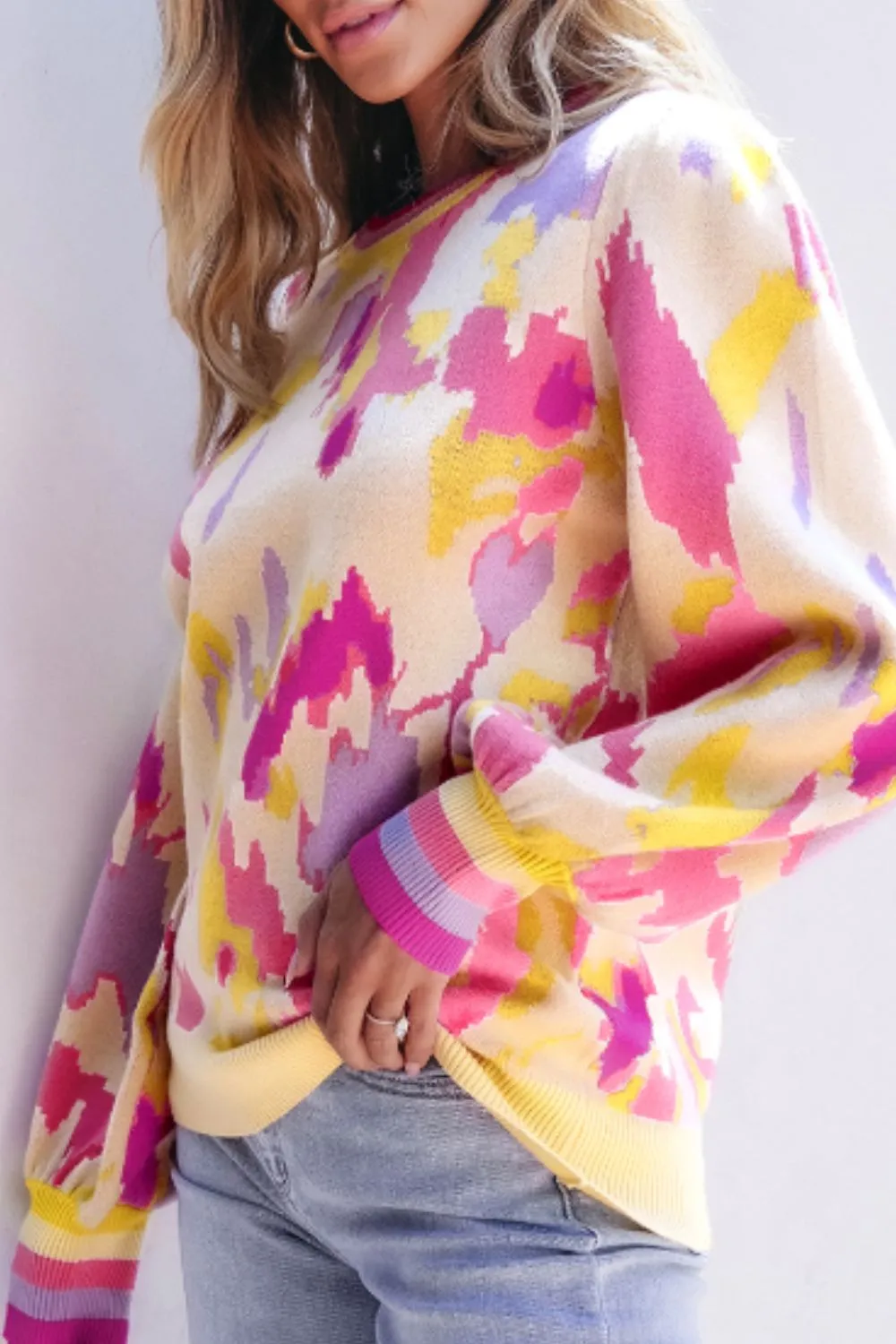 Contrast Round Neck Long Sleeve Sweater, image 4