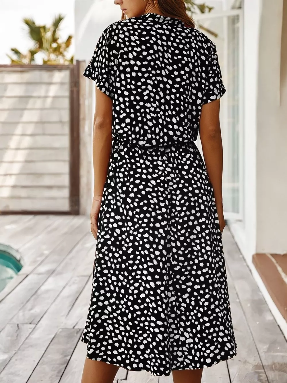 Animal Print Drawstring Waist Midi Dress, image 7