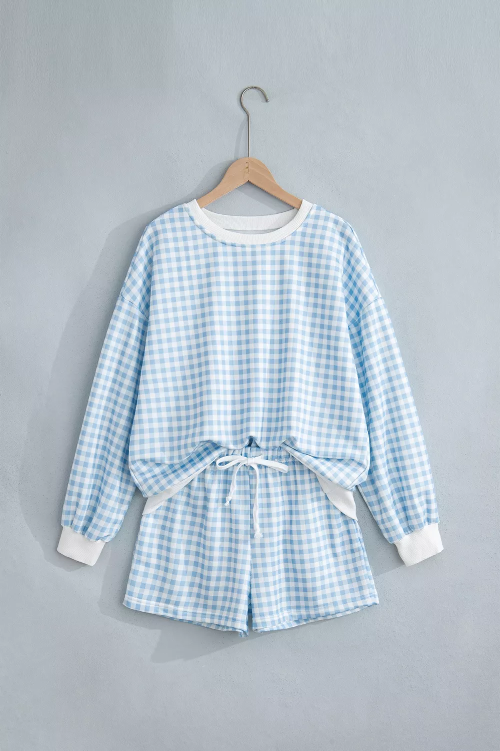 Gingham Long Sleeve Sweatshirt and Shorts Set, image 4
