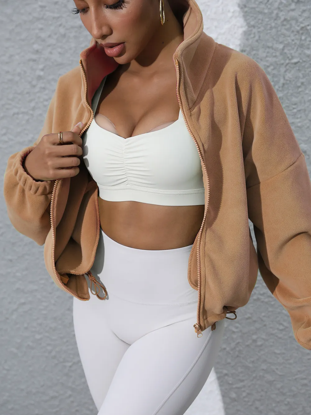 Drawstring Turtleneck Zip Up Long Sleeve Jacket, image 11
