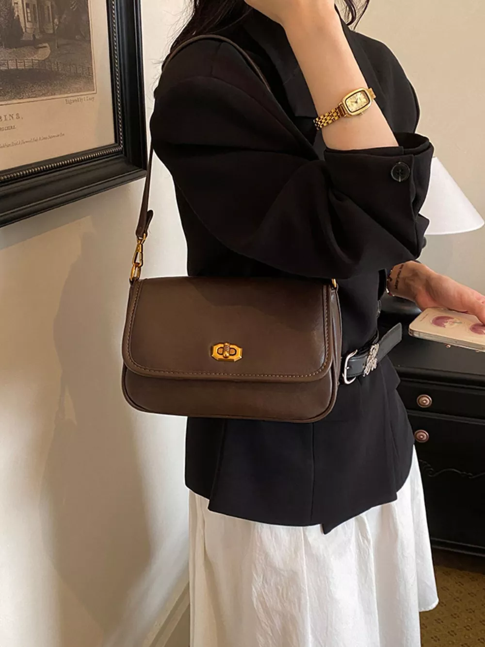 Twist Lock Flap Shoulder Bag, image 7