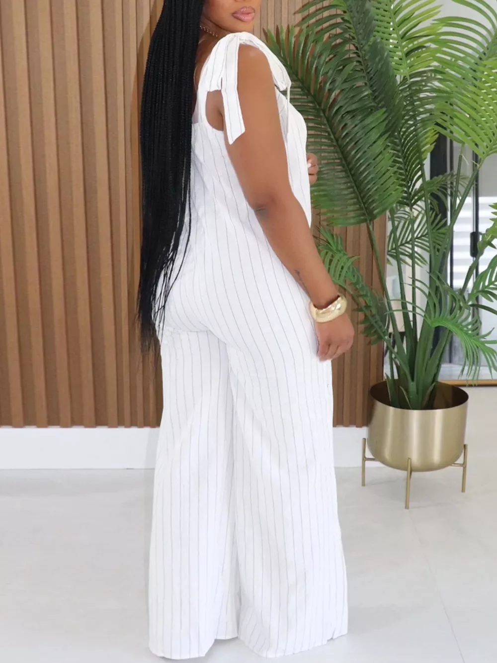 Striped Tie-Shoulder Wide Leg Jumpsuit, image 3