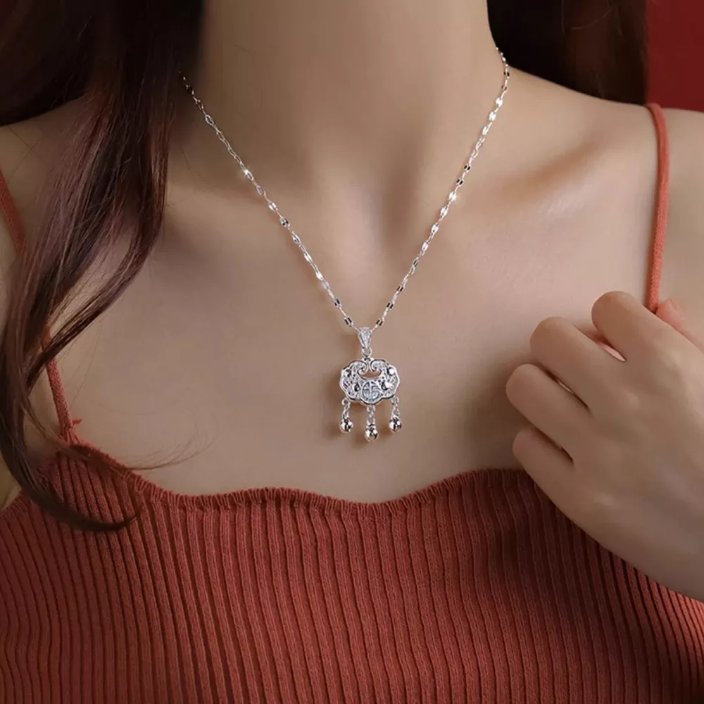 925 Sterling Silver Lock Pendant Necklace, image 3