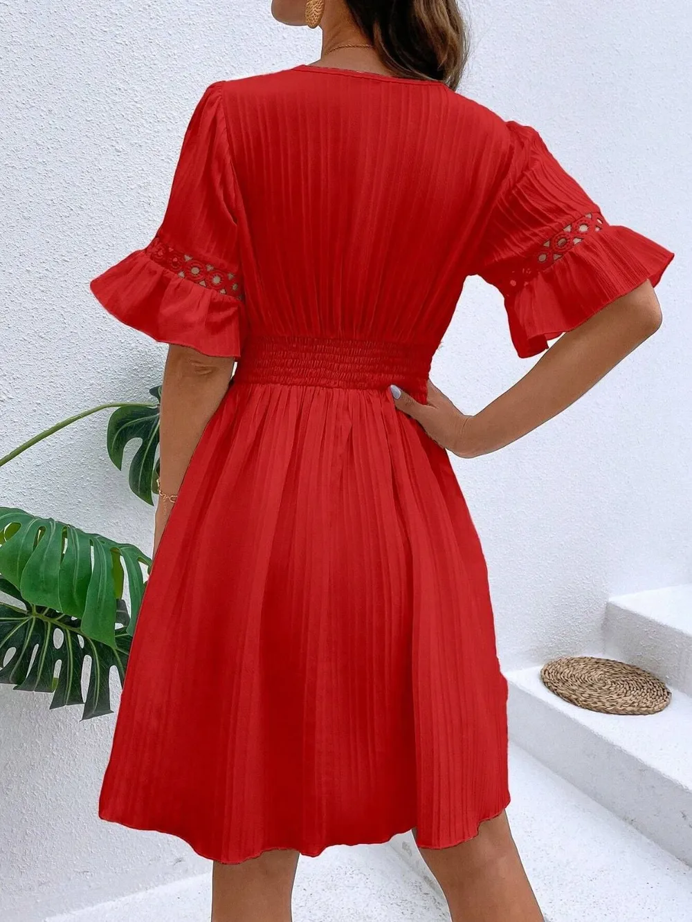Cutout V-Neck Flounce Sleeve Mini Dress, image 13