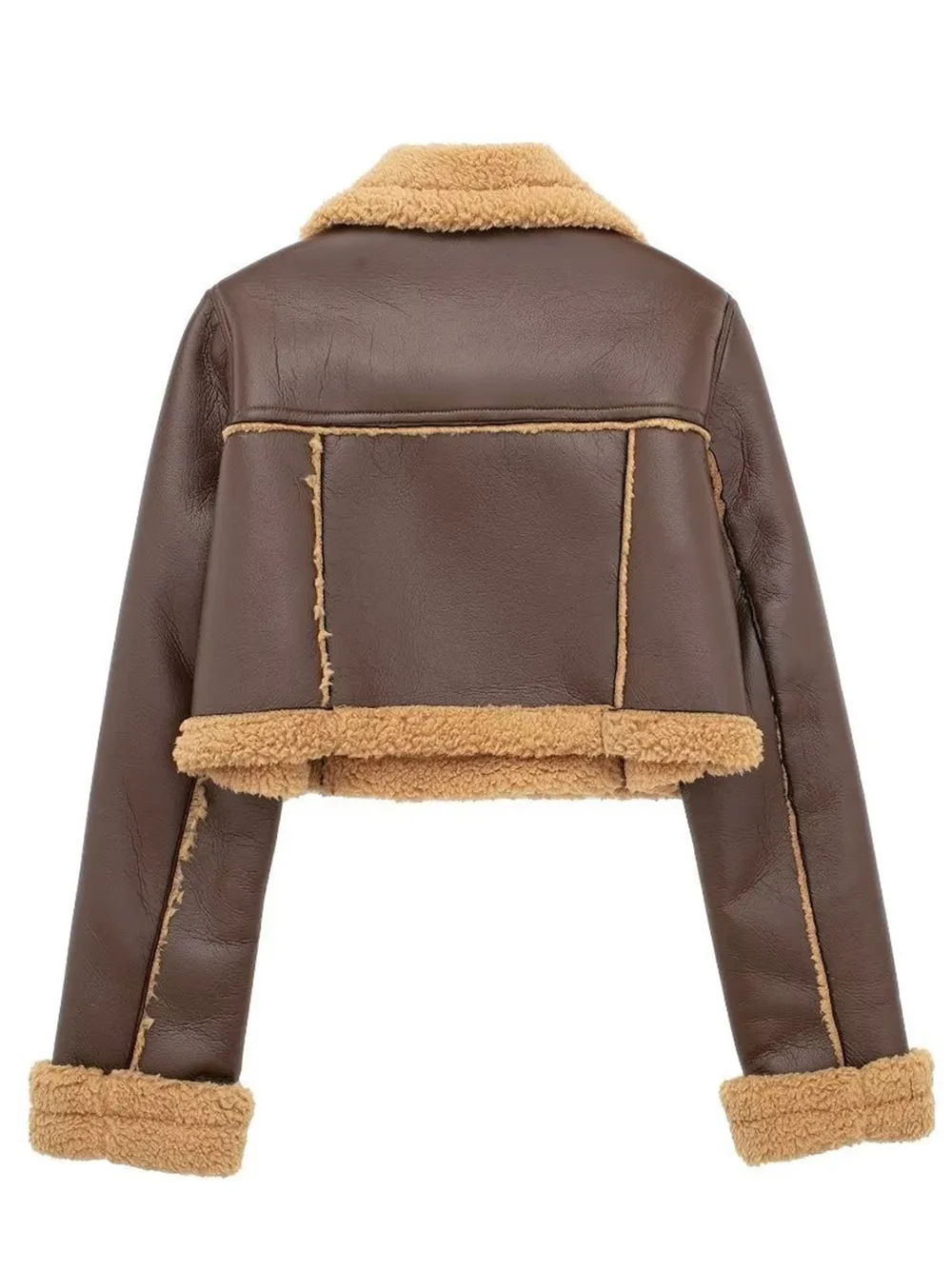 Collared Neck Long Sleeve Plush Cropped Jacket, image 18