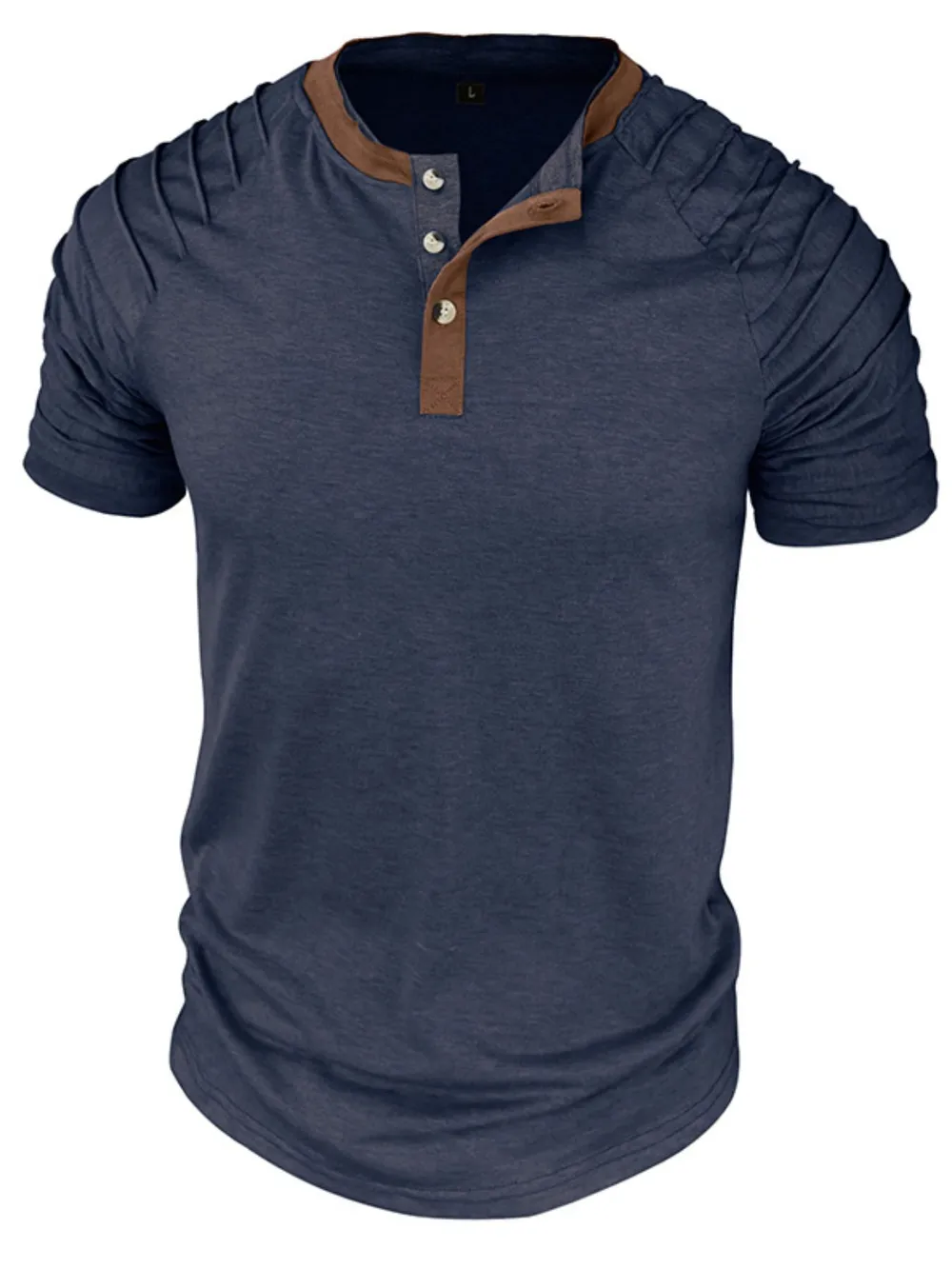 Men's Full Size Casual Henley Short Sleeve Top with Contrast Collar Plus Size, image 11
