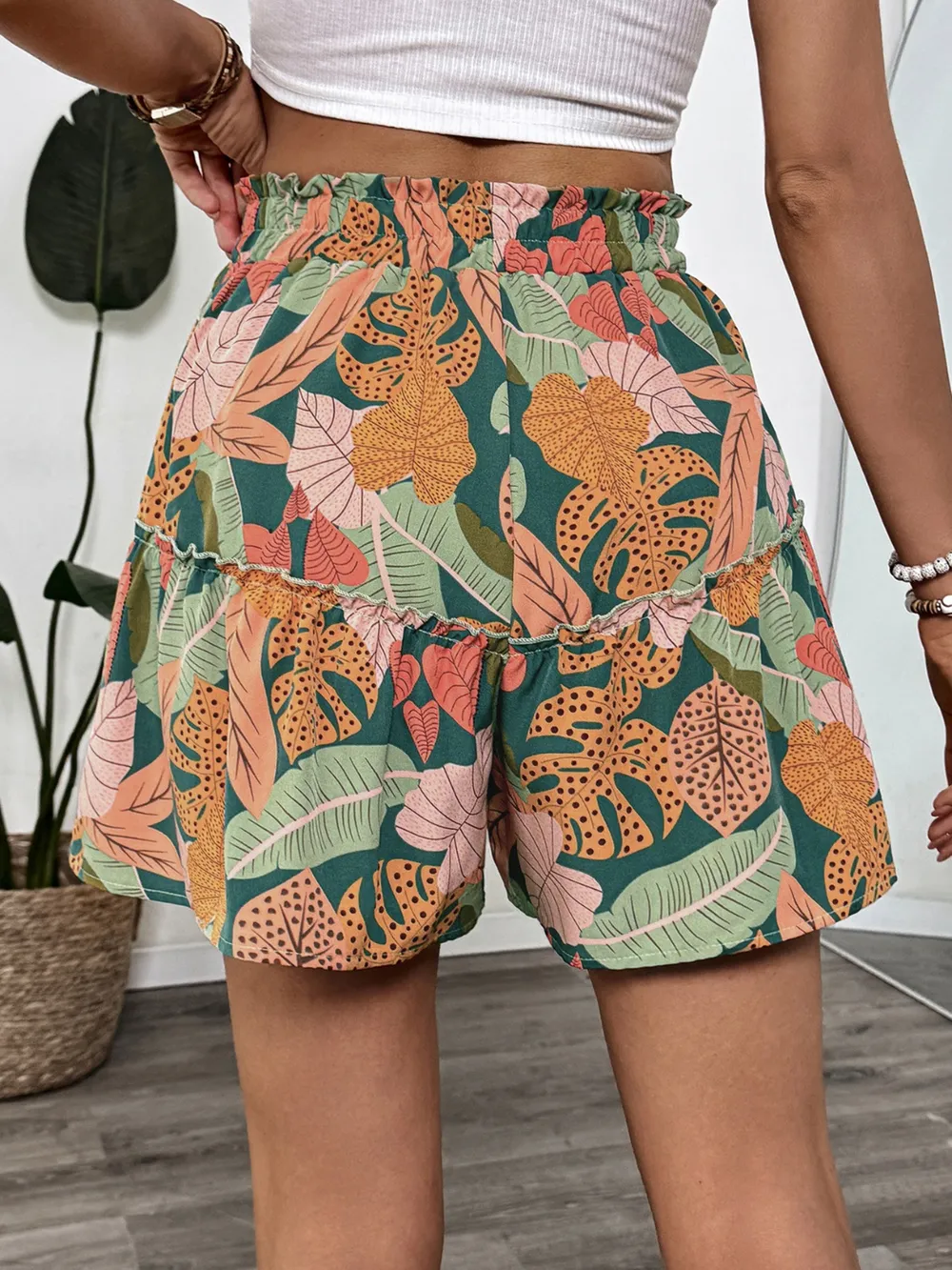 Tropical Print High Waist Shorts, image 3