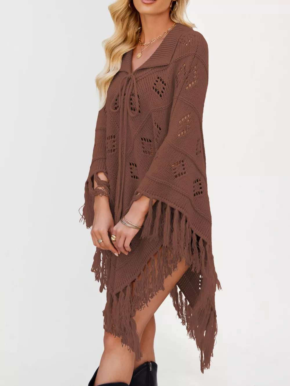Fringe Openwork Knit Cover Up, image 9