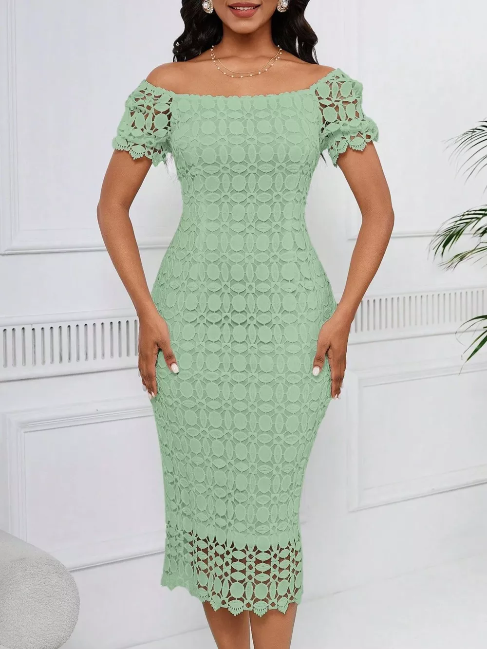 Lace Short Sleeve Midi Dress, image 15