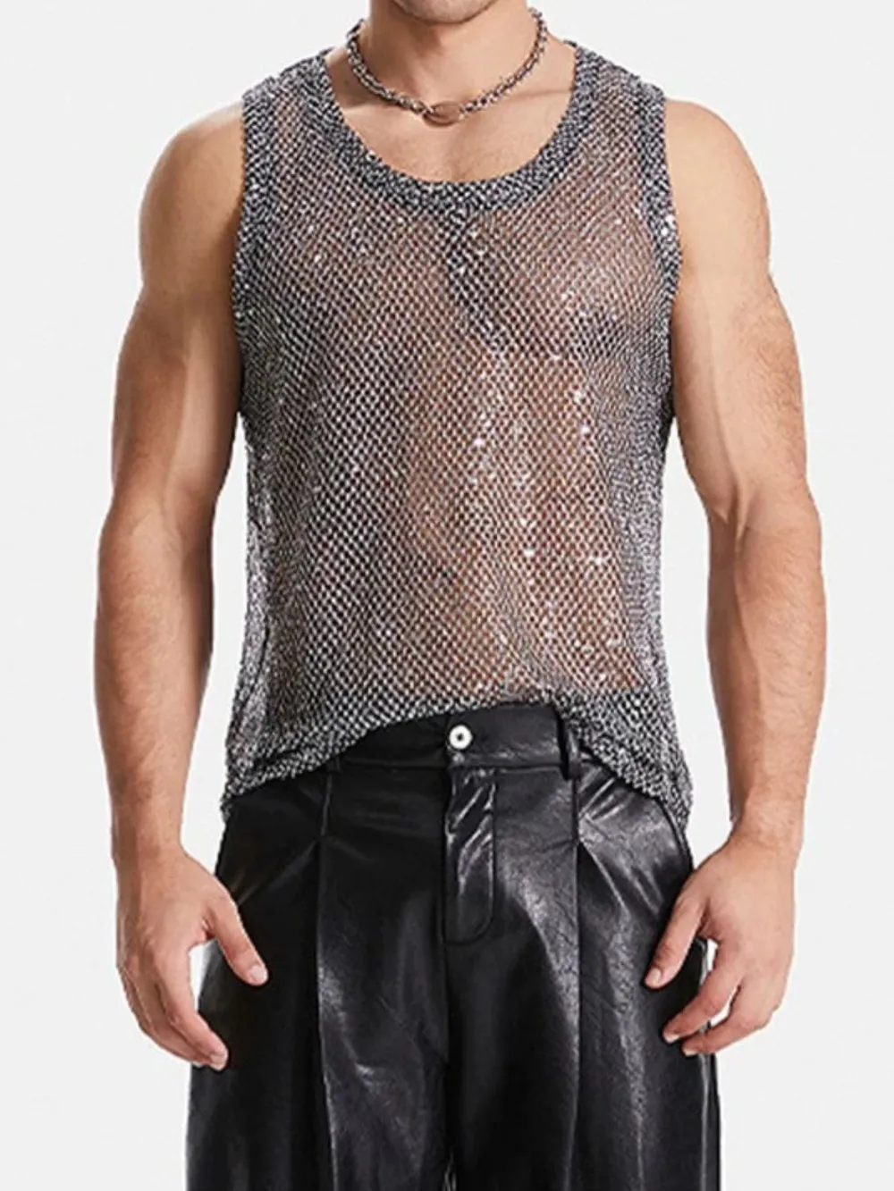Men's Sequin Round Neck Tank