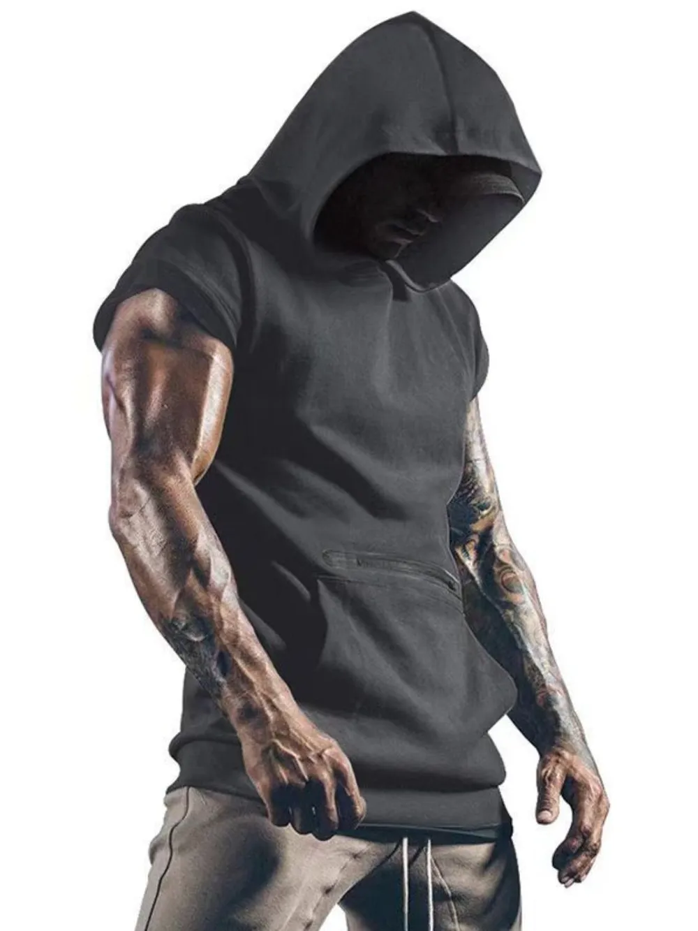 Men's Plus Size Kangaroo Pocket Hooded Tank, image 3