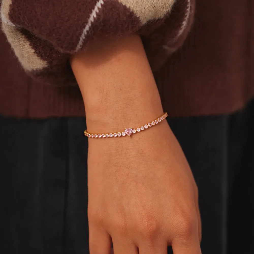Heart Shape Inlaid Zircon 18K Gold-Plated Bracelet, image 3