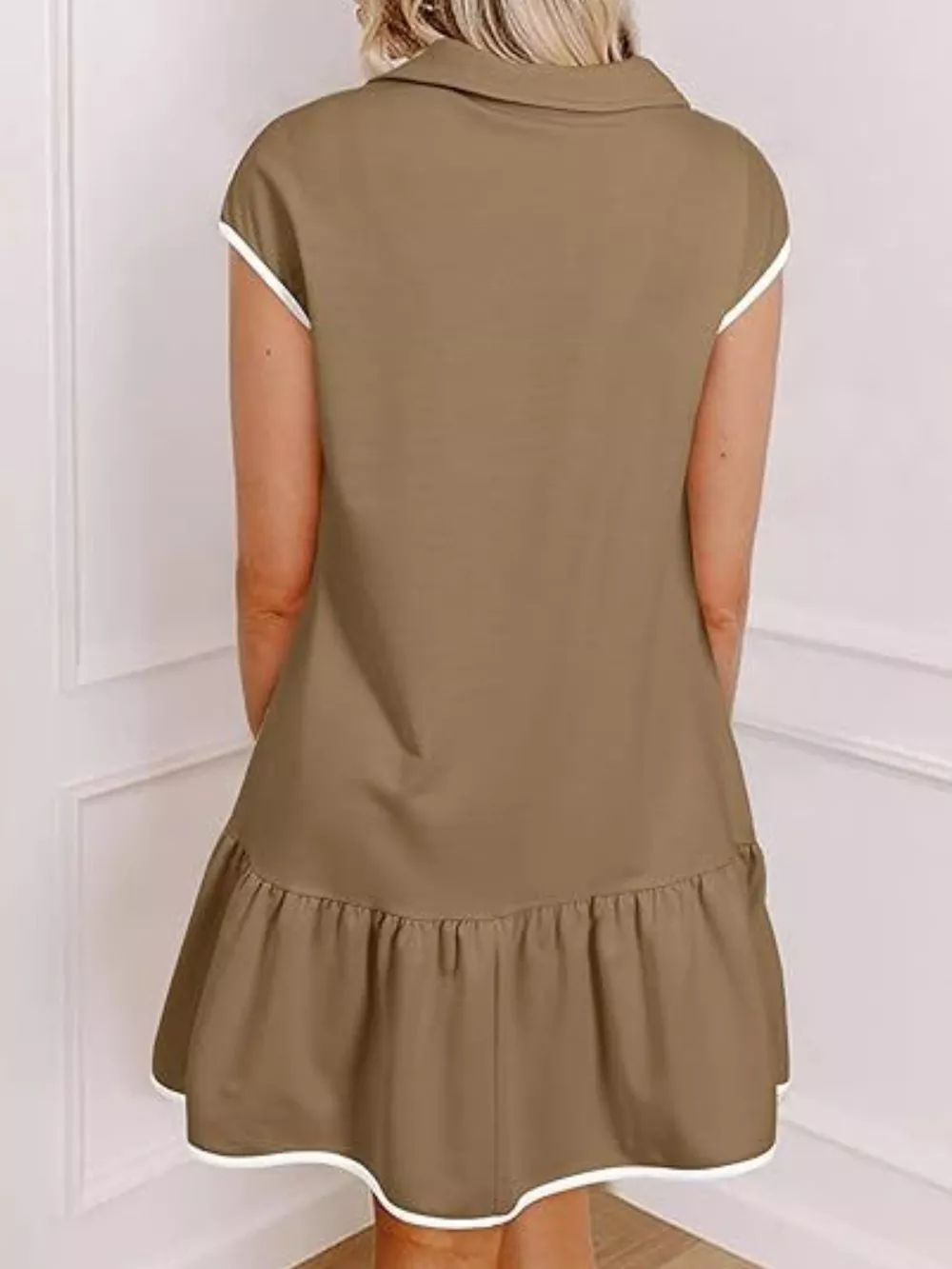 Zip Front Cap Sleeve Ruffle Hem Dress, image 13