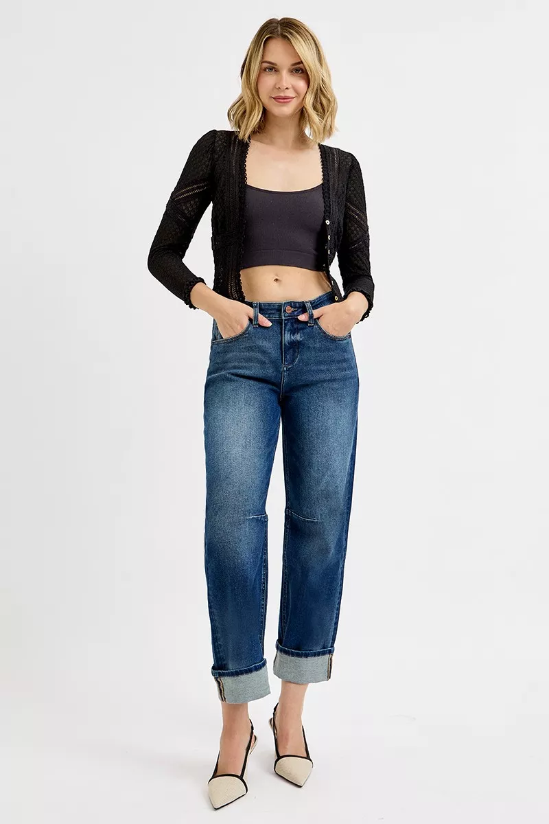 Slouchy Crop Barrel Cuffed Jeans, image 6