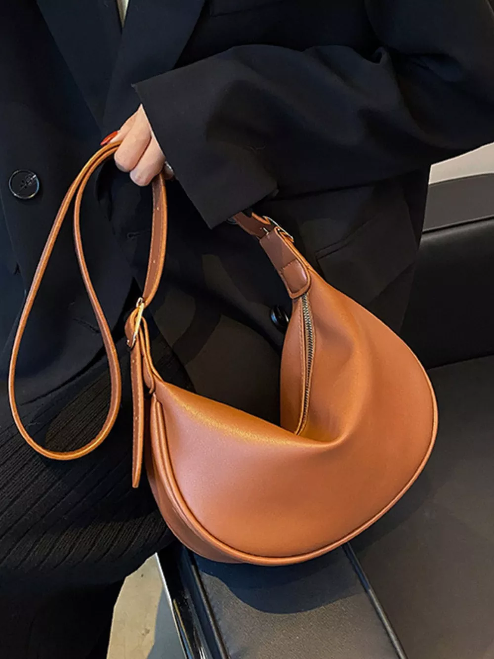 Adjustable Strap Crescent Crossbody Bag, image 9
