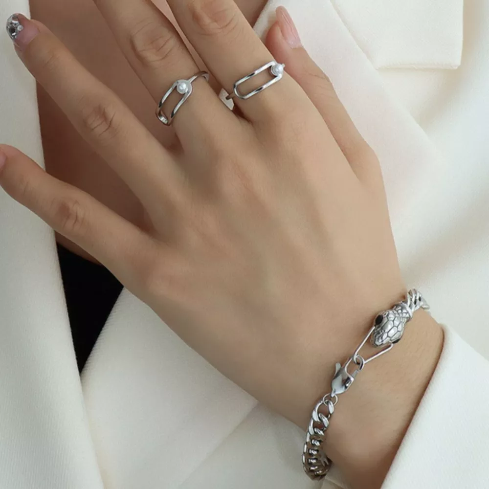 Titanium Steel Zircon Snake Bracelet, image 6