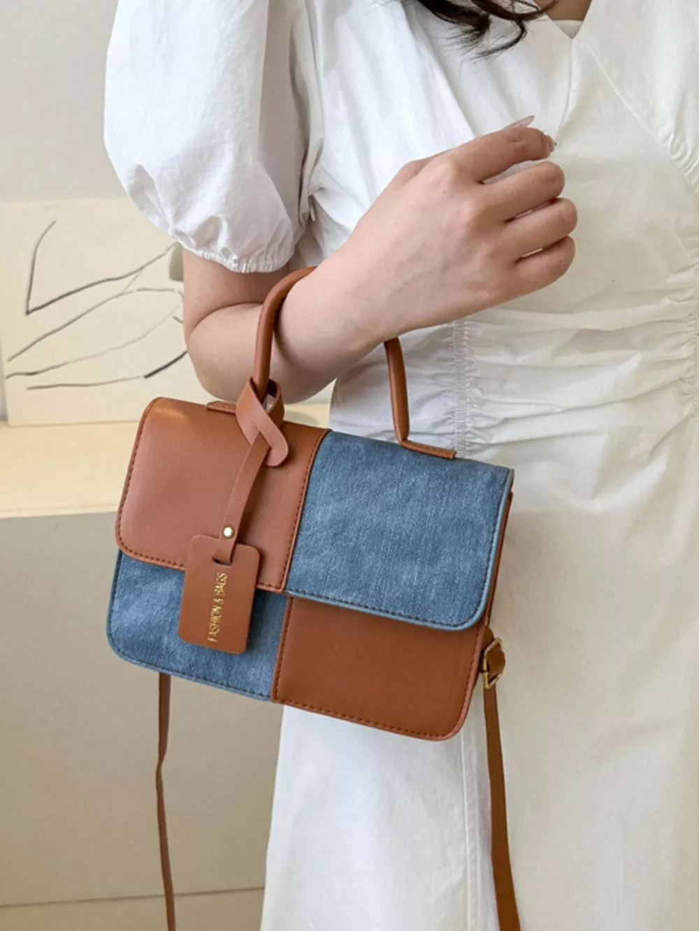 Two-Tone PU Leather Crossbody Bag, image 13
