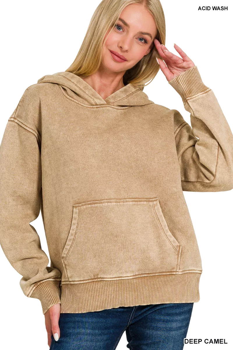 Fleece Acid Wash Kangaroo Pocket Hoodie, image 2